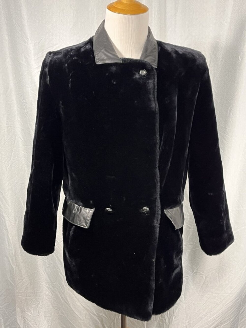 Vintage Hollander New York Black Faux Fur Coat USA Made Women’s L